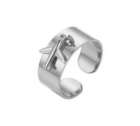 Dangle Airplane Chunky Ring for Women Men Stainless Steel Plane Aircraft Expandable Adjustable Open Engagement Promise Finger Band Rings Comfort Fit Cute World Travel Souvenir Jewelry for Flight Pilot