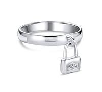 Dangle Charm Pad Lock Ring For Women Girlfriend .925 Sterling Silver Polished 1MM Band