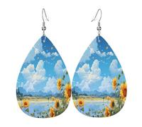 Dangle Earring Anime Sunflower Riverside Teardrop Leather Earrings Decorative Leather Earrings Fashion Women Earring For Party Ladies Decorations