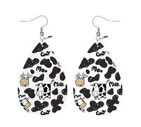 Dangle Earring Cow Milk, White Black Cow Skin Cute Farm Milk Moo Leather Teardrop Hook Earrings Vintage Faux Leather Earrings Retro Jewellery For Birthday Party Accessory Women