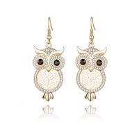 Dangle Earring for Women Lucky Owl Drop Earring Novelty Shining Rhinestone Earring Hoop Earring with CZ Crystal (Gold Plated)