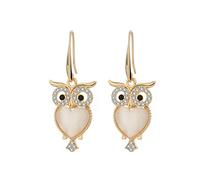 Dangle Earring for Women,Owl Drop Earring Novelty Shining Rhinestone Earring Hoop Earring with CZ Crystal (Silver Plated)