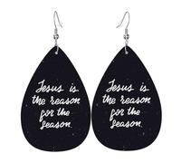 Dangle Earring Jesus Is The Reason For The Christmas Season Faux Leather Earrings Vintage Leather Teardrop Hook Earrings Lightweight Jewellery For Birthday Party Women Wedding