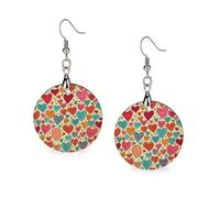 dangle earring wood woman earings lightweight colorful heart pattern gift elegant wedding, Circular, Wood, Wood