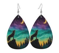 Dangle Earrings Aurora Howling Wolf Under Celestial Light Luxurious Leather Earrings Fashionable Pierced Earring For Women Married Beach