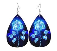Dangle Earrings Burning Blue Roses Colorful Leather Dangle Drop Earrings Durable Drop Earring For Beach Married Daily Wear