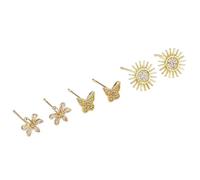 Dangle Earrings Cute, Gold Earrings for Women Dangle Cubic Zirconia 6PCS with Flowers Butterfly Sun for Aunt Fathers Day Jewelry Modern