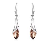 Dangle Earrings Cute, Silver Earrings Studs Teardrop Leaf Cubic Zirconia 9X44mm for Women Valentines Day Jewelry Modern