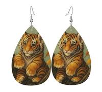 Dangle Earrings Cute Tiger Cub In Tree Autumn Luxurious Faux Leather Earrings Trendy Leather Earring For Accessories Party Married