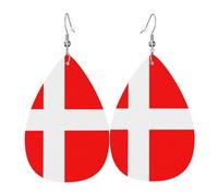 Dangle Earrings Denmark Danish Flag Fashionable Teardrop Faux Leather Earrings Luxurious Leather Earring For Festival Daily Wear Accessories