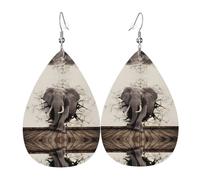 Dangle Earrings for Women â€“ Teardrop Broken wall elephant Print Leather Earrings, Fashion Jewelry for Parties, Girls Accessory
