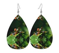 Dangle Earrings for Women â€“ Teardrop Peace Frog Tree Print Leather Earrings, Fashion Jewelry for Parties, Girls Accessory