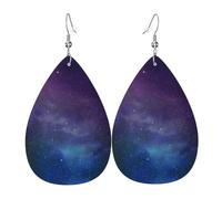 Dangle Earrings for Women â€“ Teardrop Universe with Stars and Galaxy Interstellar Print Leather Earrings, Fashion Jewelry for Parties, Girls Accessory