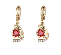 Dangle Earrings for Women, Gold Dangle Earrings with Red Round Cubic Zirconia 25X10mm for Sister Prom Jewelry Simple