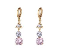 Dangle Earrings for Women, Gold Earrings Dangle with Round Shape Pink Cubic Zirconia 37X9mm for Wife Mother'S Day Jewelry Simple