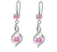 Dangle Earrings for Women,Silver Drop Earrings,Infinity Created Pink Tourmaline Jewelry Gifts for Ladies, Wedding Birthday Holidays