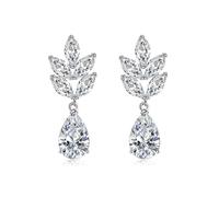 Dangle Earrings for Women Trendy, Stud Earrings for Women White Luxurious Feather and Waterdrop Zircon Drop 32.3X12.5mm Aunt Valentines Day Elegant