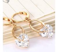 Dangle Earrings For Women Wedding, 9K Yellow Gold Dangle Pendant Earrings for Women with Heart Shape White Moissanite