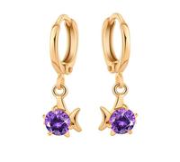 Dangle Earrings Gold, Earrings for Women Chunky Hoop and Fish Shape with Purple Cubic Zirconia