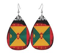 Dangle Earrings Grenada Flag Grenadian Proud Roots Colorful Teardrop Dangle Faux Leather Earrings Trendy Pierced Earring For Festival Accessories Decoration