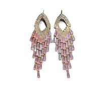 Dangle Earrings Pair with Hollow Teardrop Top, Crystal Dangle Design, Long Statement Jewelry About 3.54 in Length and Light Crystal Earrings Hollow Teardrop Long Statement Jewelry Party Pair