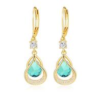 Dangle Earrings Trendy Leverback Birthstone Earrings 14K White Gold Teardrop Dangle Earrings Fine Jewelry Birthday Gifts for Women (Gold March)