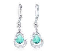 Dangle Earrings Trendy Leverback Birthstone Earrings 14K White Gold Teardrop Dangle Earrings Fine Jewelry Birthday Gifts for Women (Sliver March)