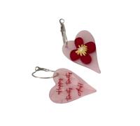 Dangle Earrings with Asymmetrical Charms, Red Accent, Silver-Tone Hooks, Playful Statement Jewelry, Party Outfit Centerpiece, Pair Heart Dangle Earrings Asymmetrical Charm Jewelry