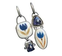 Dangle Earrings with Enameled Flowers & Rhinestones, Contemporary Bridal Jewelry Present Geometric Earrings for Women