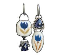 Dangle Earrings with Enameled Flowers & Rhinestones, Contemporary Bridal Jewelry Present Stylish Rhinestones Wedding Earrings