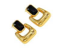 Dangle Earrings with Open Sculptural Frame and Glass | Rectangular Faceted Glass Paired with the Open Frame, Copper Base Structure, Complete Coordinated Pair