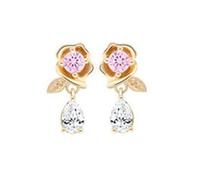 Dangle Earrings Women, Gold Dangle Earrings Cubic Zirconia Rose Flower 21X9mm for Wife Valentines Day Jewelry Classic