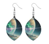 dangle earrings wood woman earrings lightweight nature outer space galaxy starry night elegant gift wedding, Circular, Wood, Wood