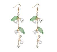 Dangle Flower Leaf Earrings White Fairy Flower Earrings Summer Dangling Long Tassel Earrings Lily Of The Valley Earrings Jewelry, Resin, Pearl