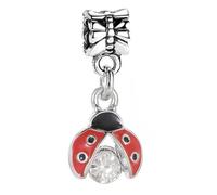 Dangle Ladybug with Clear Crystal Charm Beads, Alloy, Rhinestone