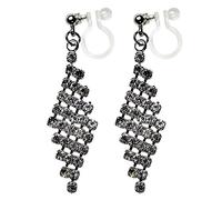 Dangle Silver Invisible Clip On Earrings for Women Not Pierced Gold Crystal Rhinestone Comfortable Hoop Fringe Long Chain Clip On Earrings Miyabi Grace, Resin, No Gemstone