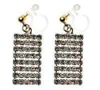 Dangle Silver Invisible Clip On Earrings for Women Not Pierced Gold Crystal Rhinestone Comfortable Hoop Fringe Long Chain Clip On Earrings Miyabi Grace, Resin, No Gemstone