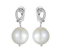 Dangle Stud Earrings For Women, Simple Knot Stud with Pearl Pendant Earrings18K White Gold