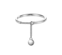 Dangling Ball Stacking Rings,Flash Diamond Multi Layer Ring,Smooth Chain Rings,Transfer Bead Tassel Adjustable Ring(Silver)