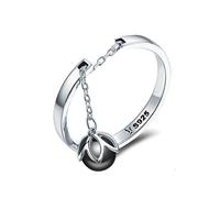 Dangling Black Freshwater Cultured Pearl Sterling Silver 925 Statement Open Rings for Women Girls Adjustable Dainty Dangle Charm Tassel Chain Stacking Finger Band Promise Engagement Wedding Ring Xmas