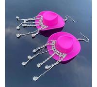 Dangling Crystal Earring Pink Cowboy Hat Earrings Western Cowboy Style Multicolor Earrings White Elephant Gift Cute (1 Pair) Earring Coating for Ears (A, One Size)