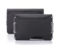 Dango D03 Dapper Bifold EDC Wallet - Made in USA - Genuine Leather, Slim, Minimalist, Metal, RFID Blocking, Jet Black/Satin Silver, Men's Slim Wallet