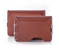 Dango D03 Dapper Bifold EDC Wallet - Made in USA - Genuine Leather, Slim, Minimalist, Metal, RFID Blocking, Whiskey Brown/Satin Silver, Minimalist