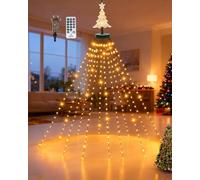 DANGZW 2M Christmas Tree Lights, 350 LEDs x 10 Strand for 1.5-2.4m Trees, IP65 Waterproof Waterfall Christmas Tree Lights with Ring & Topper Star, Memory Function, 8 Modes, Indoor/Outdoor - Warm White