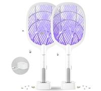 DANGZW Electric Fly Swatter, 4000V USB Rechargeable Fly Killer Bug Zapper Racket with Charging Base, Home and Outdoor Mosquito Killer with LED Light for Mosquitoes, Flies, Bees, Moths (White)