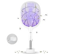 DANGZW Electric Fly Swatter, 4000V USB Rechargeable Fly Killer Bug Zapper Racket with Charging Base, Home and Outdoor Mosquito Killer with LED Light for Mosquitoes, Flies, Bees, Moths (White)