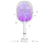 DANGZW Electric Fly Swatter, 3000V USB Rechargeable Fly Killer Bug Zapper Racket with Charging Base, Home and Outdoor Mosquito Killer with LED Light