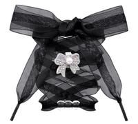 DANHUA Sheer Organza Shoe Laces: 1 Pair 2.5CM Wide Snow Yarn Shoelaces with Charms, 01 Black, 47Inch (120CM)