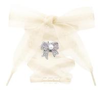 DANHUA Sheer Organza Shoe Laces: 1 Pair 2.5CM Wide Snow Yarn Shoelaces with Charms, 02 Beige, 47Inch (120CM)