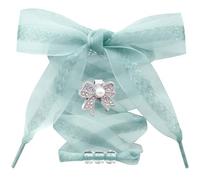 DANHUA Sheer Organza Shoe Laces: 1 Pair 2.5CM Wide Snow Yarn Shoelaces with Charms, 07 Light Green, 47Inch (120CM)